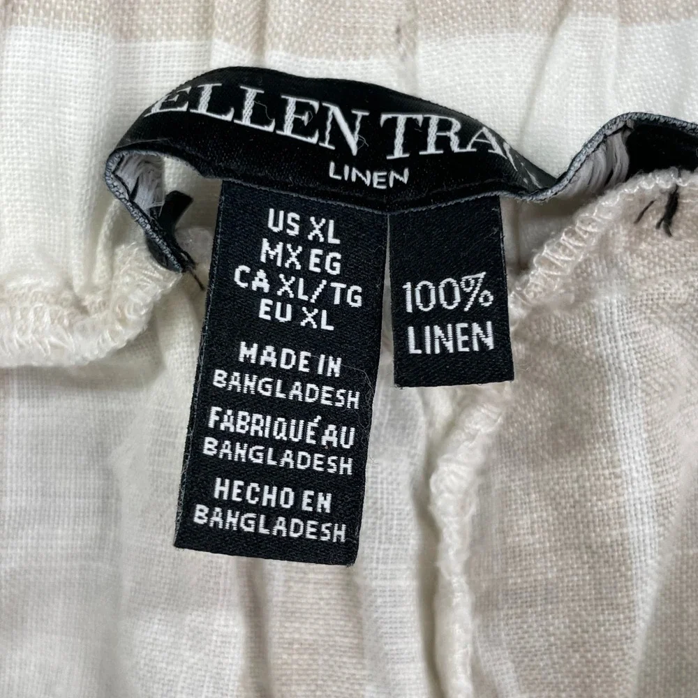 H&M‎ Linen Blend Pants Womens Large Tan White Striped Drawstring Straight Boho